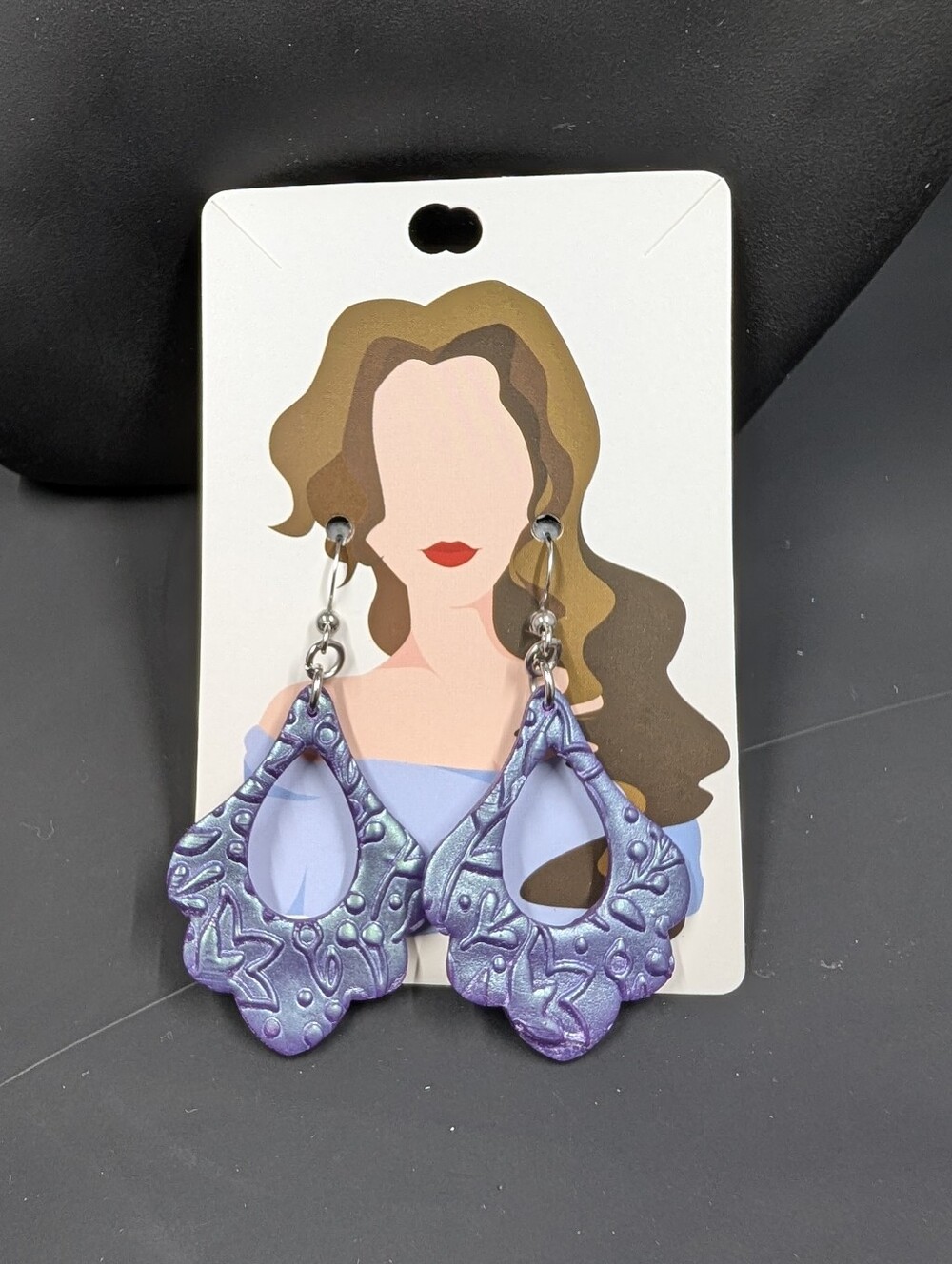 Purple Floral Teardrop Dangle Earrings - Picture 2 of 2